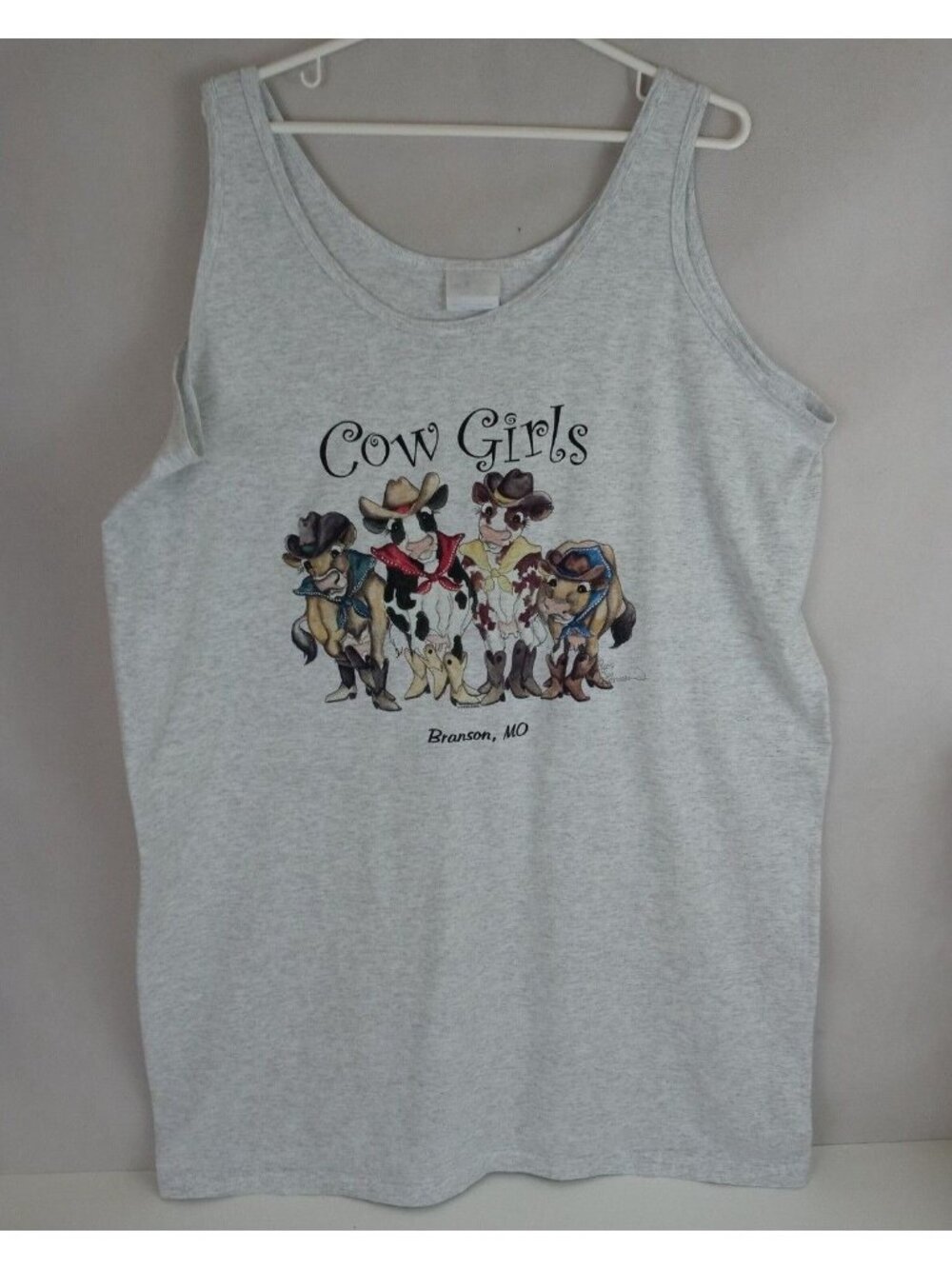 Women's Gray Tank Top With Cow Girls Branson Cows Design One Size